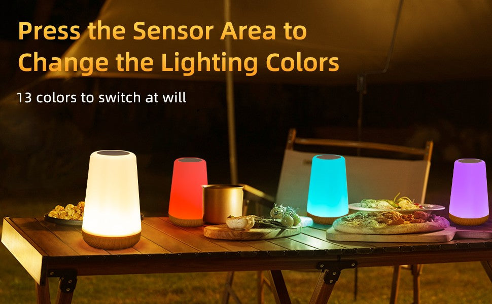 13 RGB Color Changing Portable Bedside Lamp Dimmable Remote Control USB Rechargeable Touch Night Light for Living Room Bedroom G