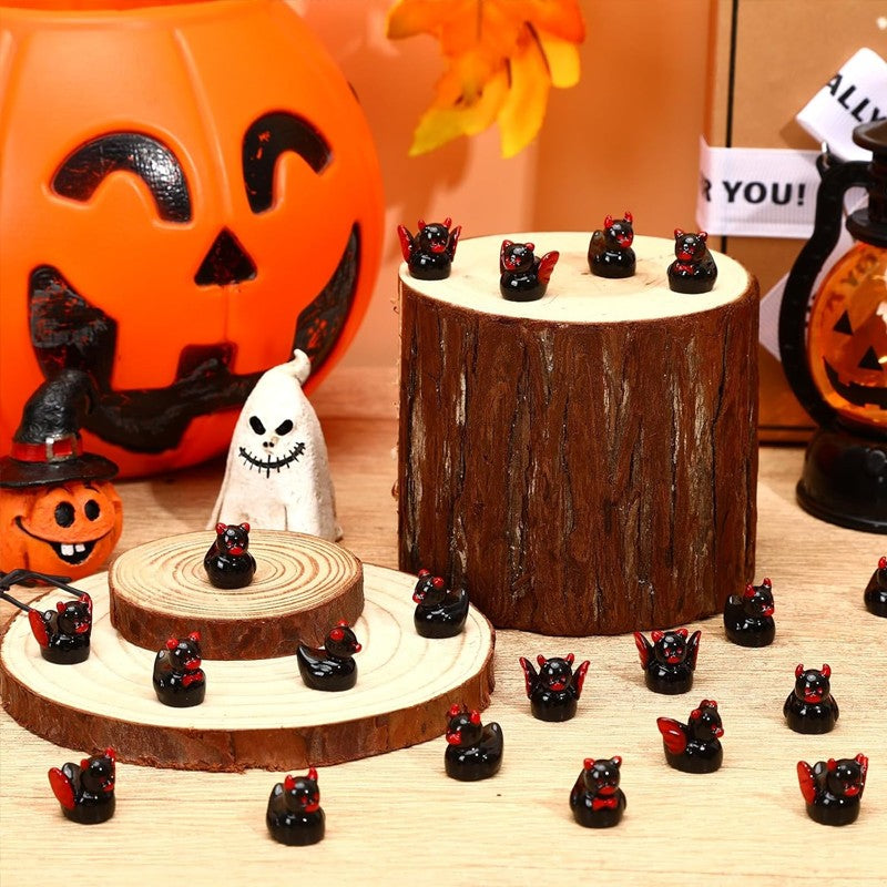 5/10 Pcs Mini Resin Halloween Black Ducks, Tiny Devil Duck Figurines Miniature for Home Micro Landscape Craft DIY Ornament