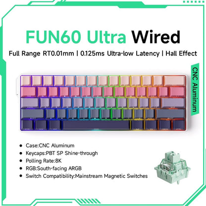Akko MonsGeek FUN60 Teclado Mecânico Interruptor Magnético Teclados Gamer 60% Gatilho Rápido 0,01mm 8K ARGB HE/TMR Teclado Personalizado