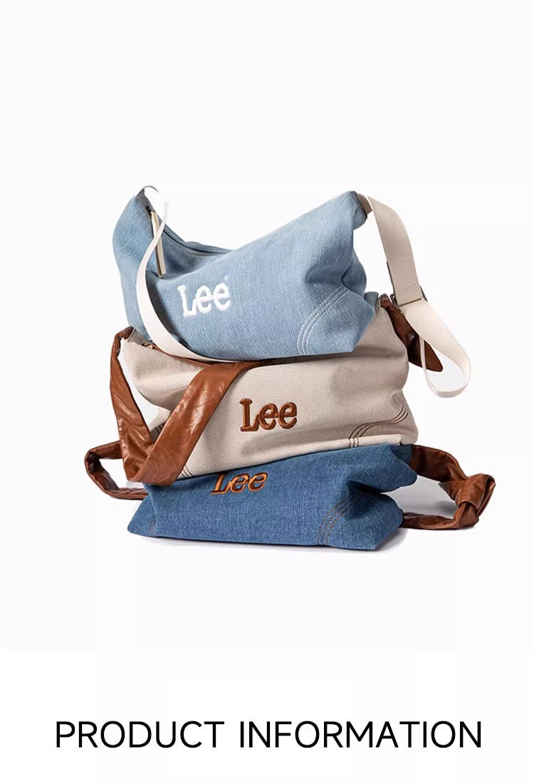LEE Women Minimalism Hobo Denim Blue One Shoulder Pillow Bag Ladies Jeans Soft Widen Leather Shoulder Straps Crossbody Bags