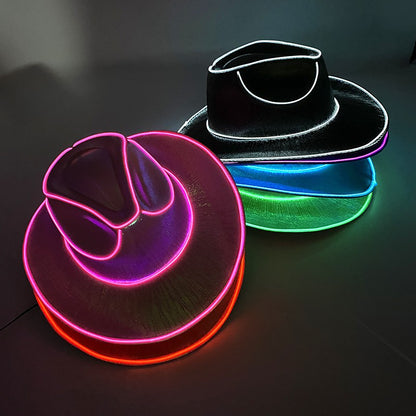 Chapéu de Cowboy LED Sem Fio, Chapéu de Cowboy Luminoso, Chapéu de Cowgirl Rosa para Discoteca, Noivas, Acessórios para Shows, Boates e Festas a Fantasia
