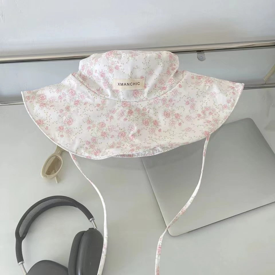 Floral Bucket Hats For Women Drawstring Fishermen Hat Female Foldable Sun Protection Hat Outdoor Beach Mountain Camp Visor Caps