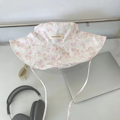 Floral Bucket Hats For Women Drawstring Fishermen Hat Female Foldable Sun Protection Hat Outdoor Beach Mountain Camp Visor Caps