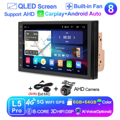 LEHX Universal 7 Inch 2 din Android 15 Car Radio 2.5D QLED Screen Car Multimedia Player Carplay Android Auto Stereo Autoradio