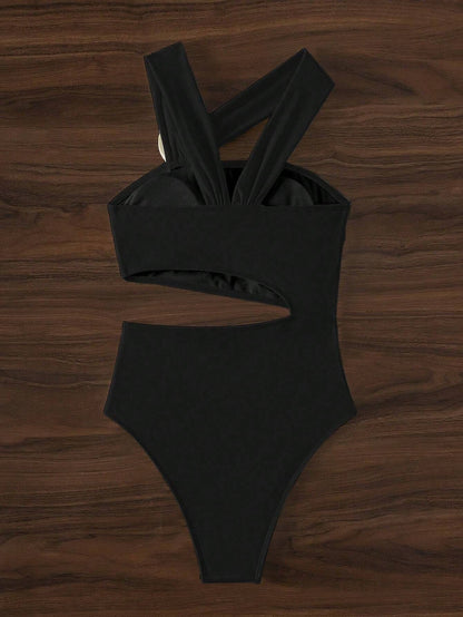 Vigoashely Solid 2025 One-shoulder Swimwear Women Sexy Push UP Hollow One Piece Swimsuit Monokini Summer Beach Lady Bathing Suit