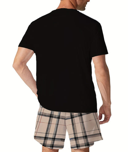 2025 Summer new men's suit 2-piece casual bear 3D printed plaid shorts summer comfort breathable lightweight men's suit new styl