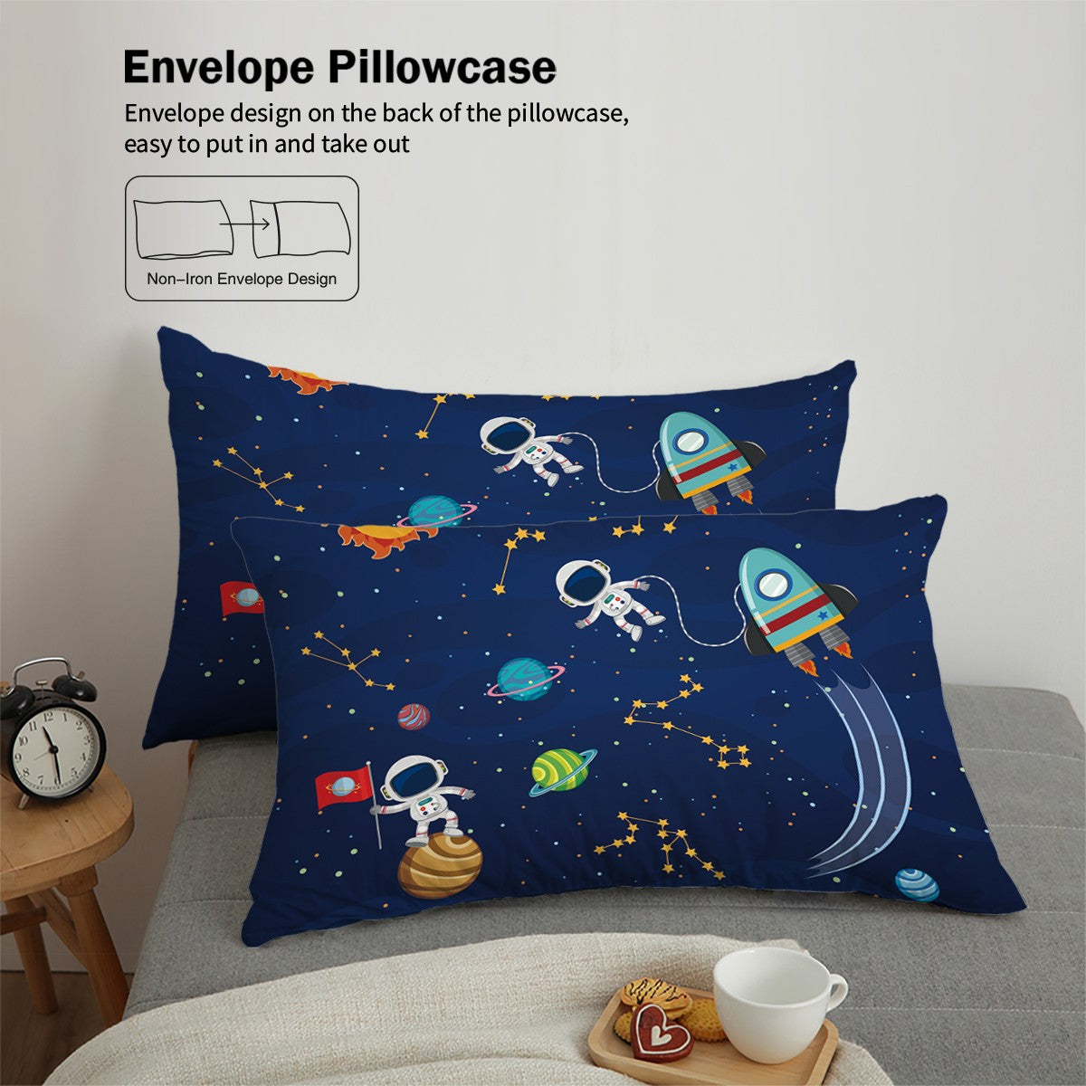 3-piece Starry Sky, Space Planet, Astronaut Pattern Print (1 duvet cover+2 pillowcases, no core) Comfortable Bedding Set