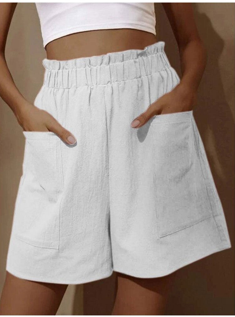 Summer New Loose Large Size Casual Shorts Women's Solid High Waist Casual Pants Two Pockets Wide Leg Pants Female Shorts Sport
