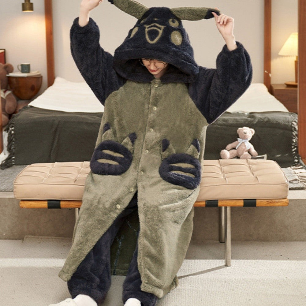 Gengar Pajamas Suit Anime Pokemon Winter Coral Fleece Nightgown Large Size of Thickened Warm Cartoon Men Hooded Home Suit Set