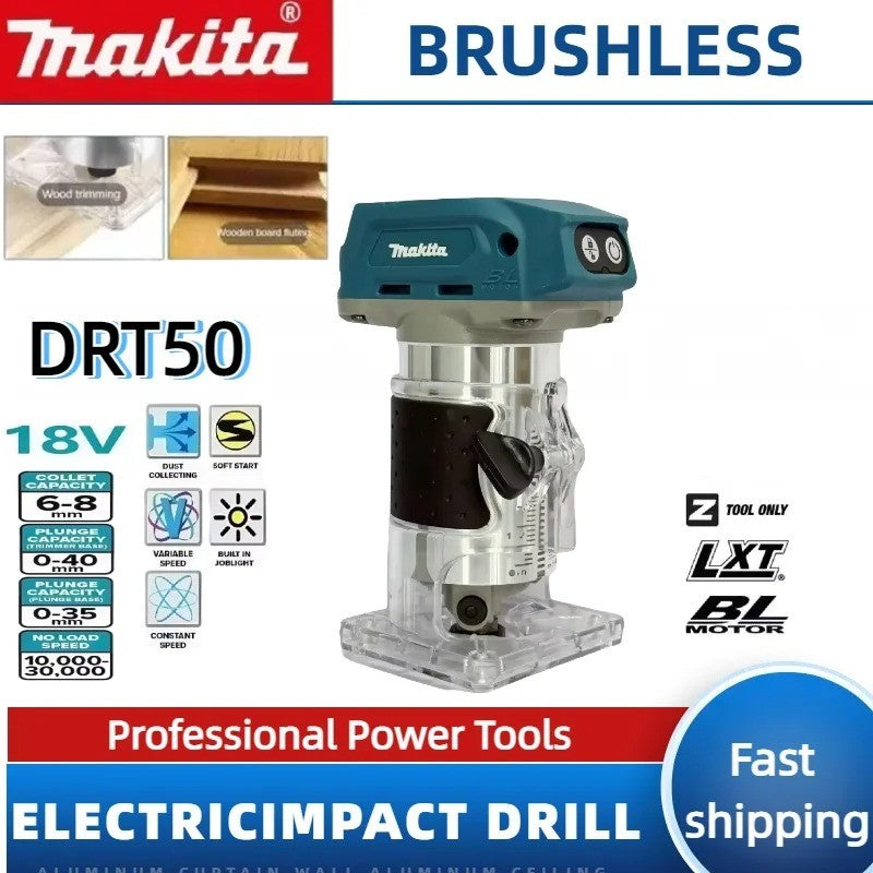 Makita DRT50 Tupia Sem Fio Recarregável com Motor Brushless para Entalhar e Fresar Madeira, Máquina de Chanfrar Portátil