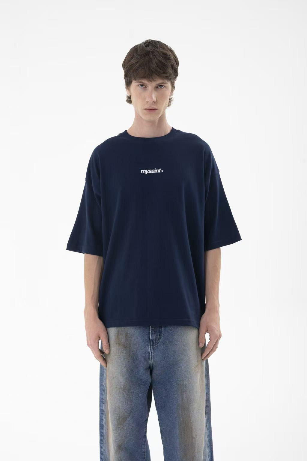 Y2K Hip-hop retro English letter print simple men short-sleeved Harajuku High Street punk Rock Versatile round-neck T-shirt