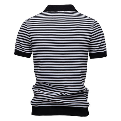 ?AIOPESON 2025 Men's Contrast Striped Polo Shirt - Lightweight V-Neck Knit Top with Breathable Textured Panels