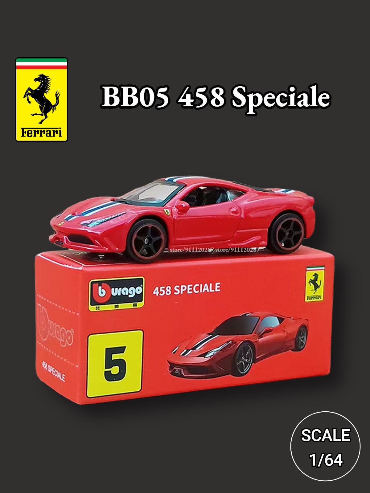 Bburago 1/64 Ferrari Car Miniature Model, BB10 488 GTB Scale Lefarrari F40 F50 F12tdf 458 Spider Diecast Vehicle Replica Toy