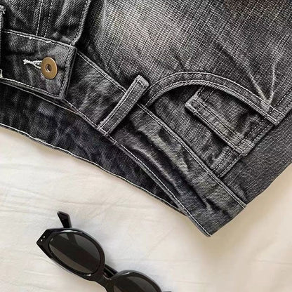 Vintage Denim Shorts Women Summer Black Grey Washed Low Waist Elastic Skinny Hot Shorts Jeans