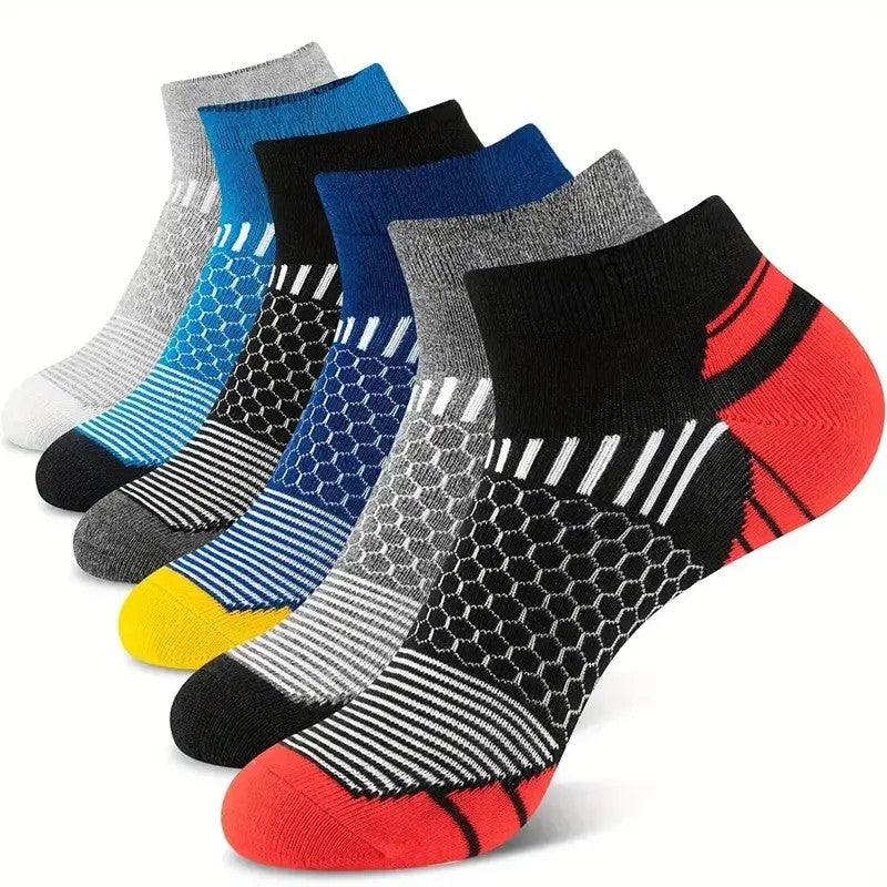 6 pares de meias esportivas curtas masculinas - que absorvem a umidade, respiráveis, meias esportivas para todas as estações
