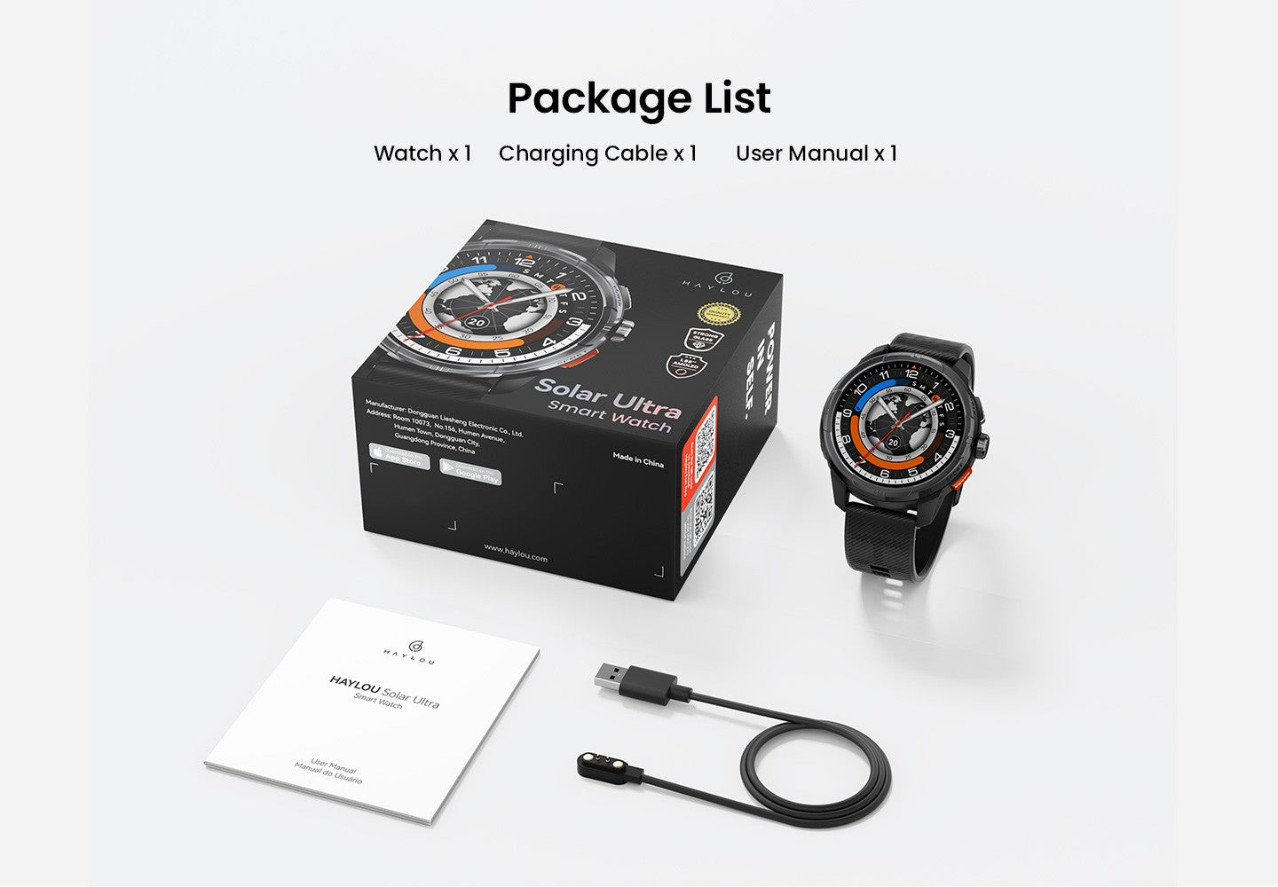 Smartwatch GPS HAYLOU Solar Ultra, Tela AMOLED de 1,6", 5ATM à prova d'água, GPS integrado, Chamadas telefônicas Bluetooth, Relógio inteligente esportivo