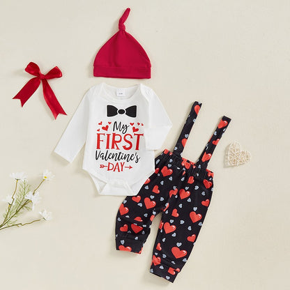 Baby Girl Valentine s Day Outfit Heart Print Long Sleeve Romper Polka Dot Ruffle Pants Headband 3 Pcs Set - Adorable and