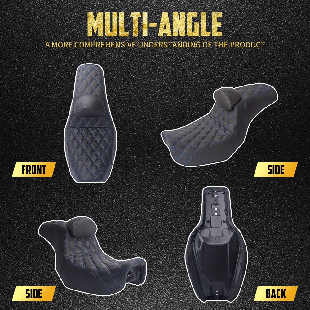 Assento de motocicleta para motorista e passageiro com encosto, almofadas de couro, assento de piloto para Harley Dyna Low Rider Fat Bob FLD 06-2017