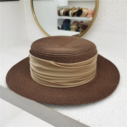 New Fedoras Summer Women's Boater Beach Hat Wide Side Female Casual Panama Hat Lady Classic Flat Bowknot Straw Sun Hat Women