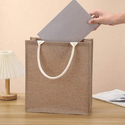 Pure Color Retro Faux Hemp Large Capacity Ladies Tote Reusable Lined Waterproof Travel Portable Beach Handbag