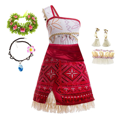 Girls Halloween Cosplay Moana Dress Ocean Adventure Role Play Costume Vaiana Princess Boys Maui Costume Vestidos Party Dress