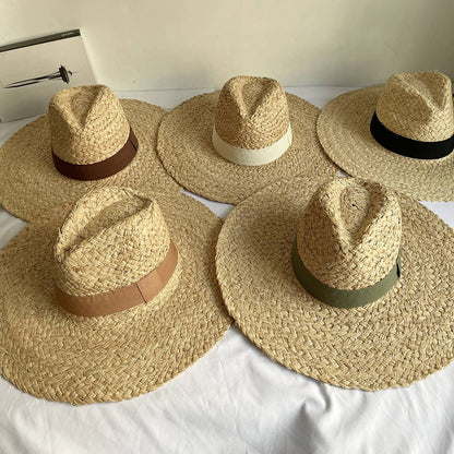 Chapéu de palha Raffite com aba grande para Jazz, chapéu de praia retrô inglês versátil para mulheres com proteção solar, estilo Hepburn, chapéu de senhora francesa