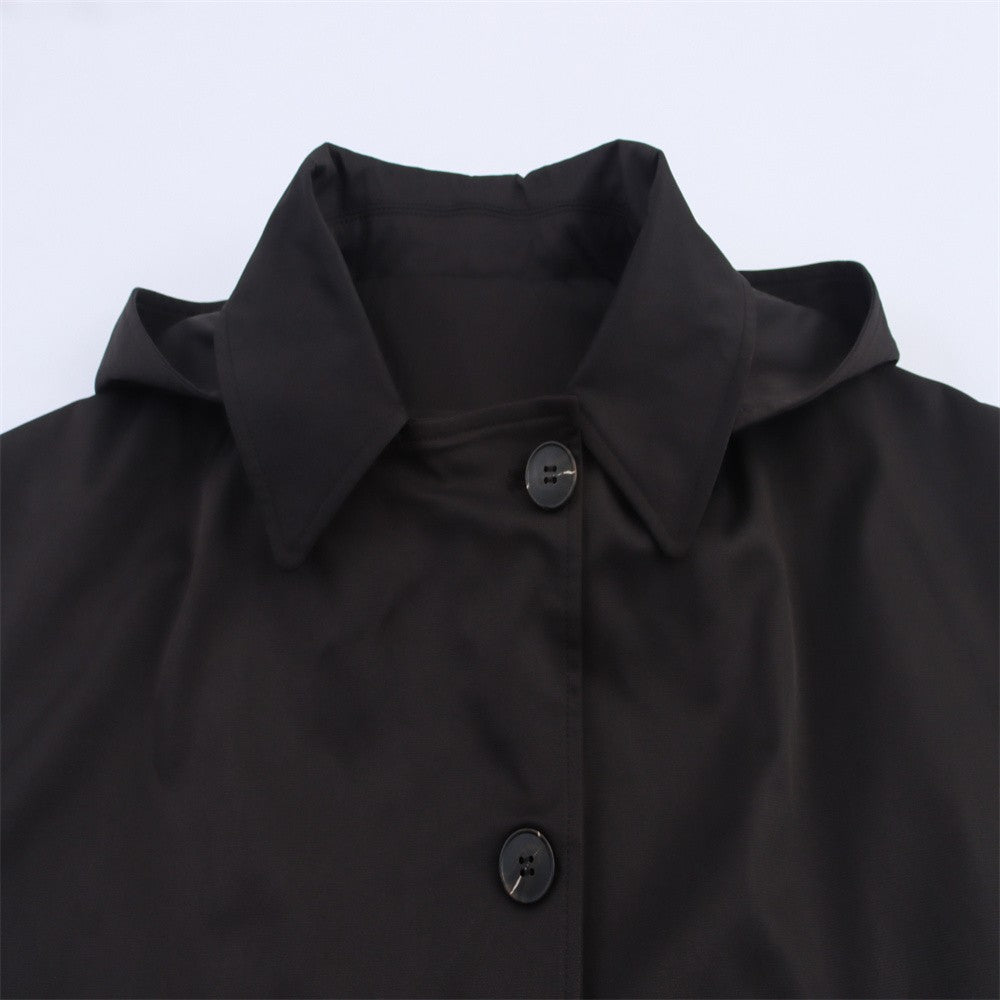 Autumn new European and American style hooded long sleeved lapel jacket single breasted trench coat short jacket