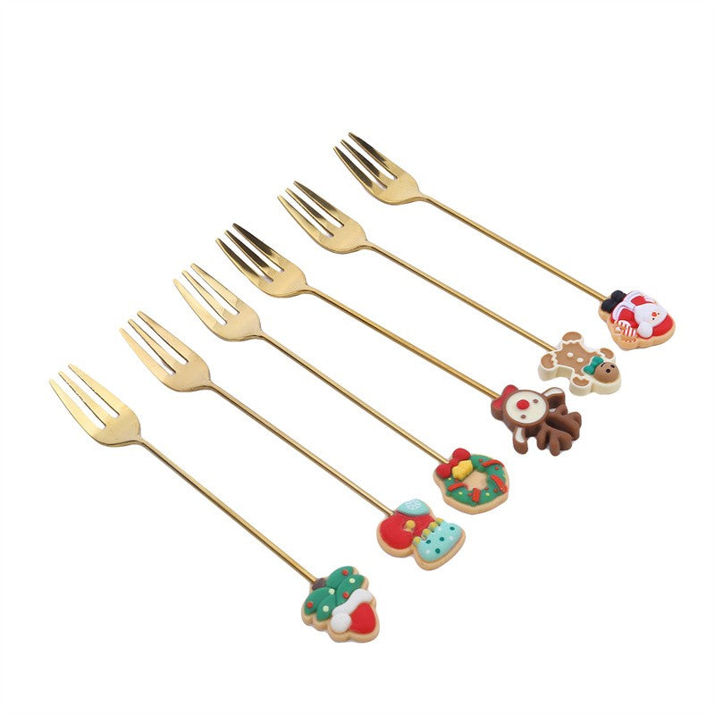 Christmas Gift  Deco Tableware Cutlery Set Elk Christmas Tree Decoration Dessert Spoon Fruit Fork Coffee Spoon Cutlery Gift