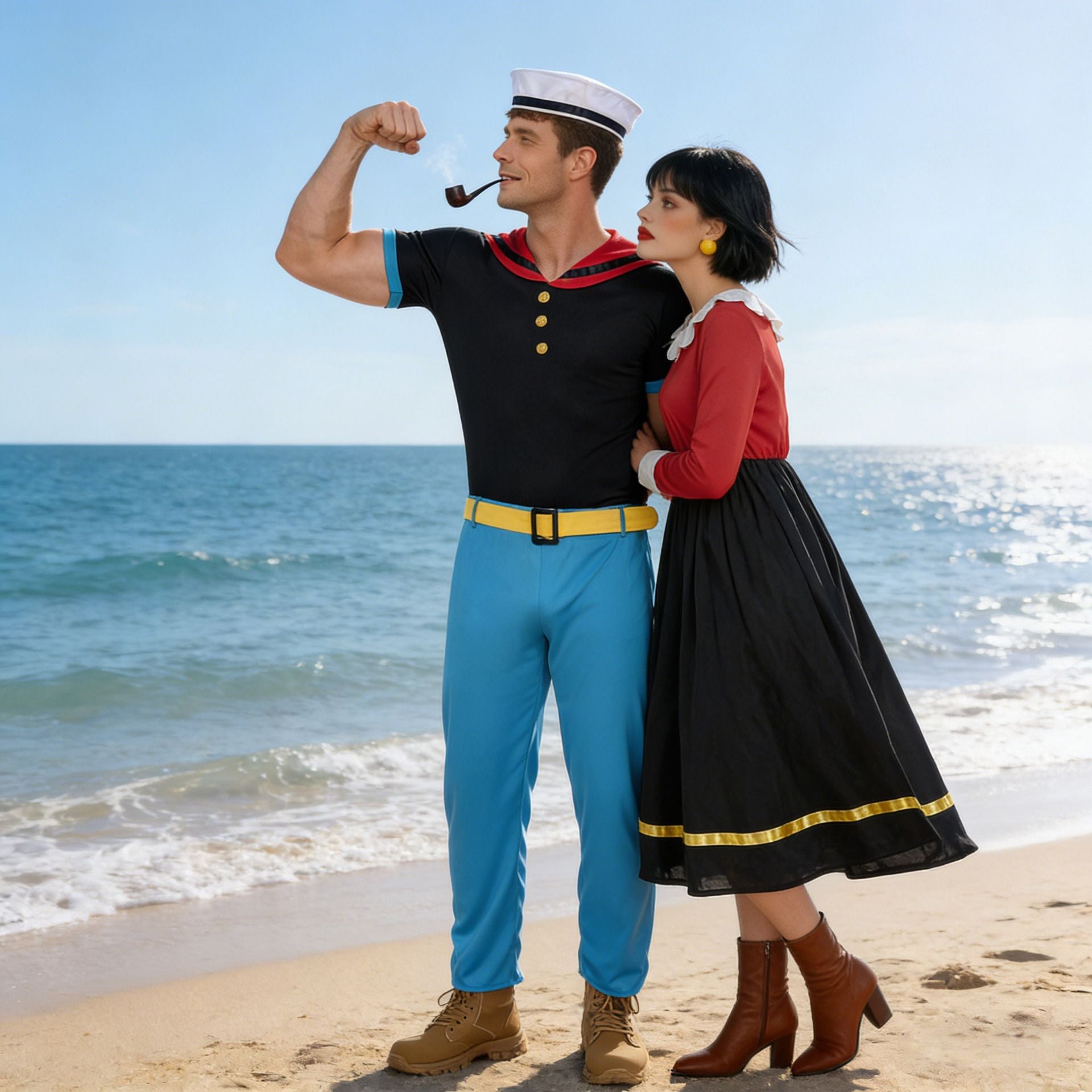 Classic Cartoon Popeye the Sailor Cosplay Costume With Hat Funny RolePlay Outfits For Men WOman Takerlama