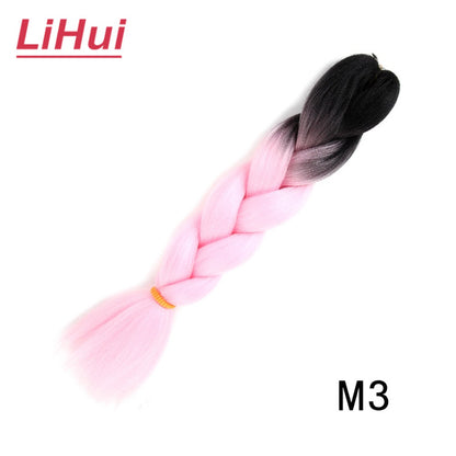 Cabelo Sintético Trança Jumbo 24 Polegadas Ombre Jumbo Extensão de Cabelo para Mulheres Tranças DIY Roxo Rosa Amarelo Cinza Lihu