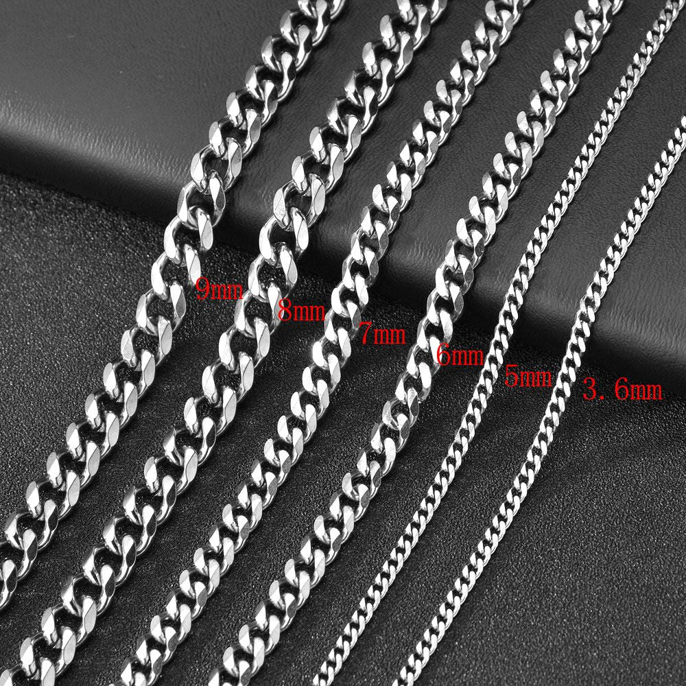Corrente Masculina Cuban Link Tamanho 3.6/5/6/7/8/9mm Colar Punk Masculino de Aço Inoxidável Joias Masculinas da Moda Presentes para Homens
