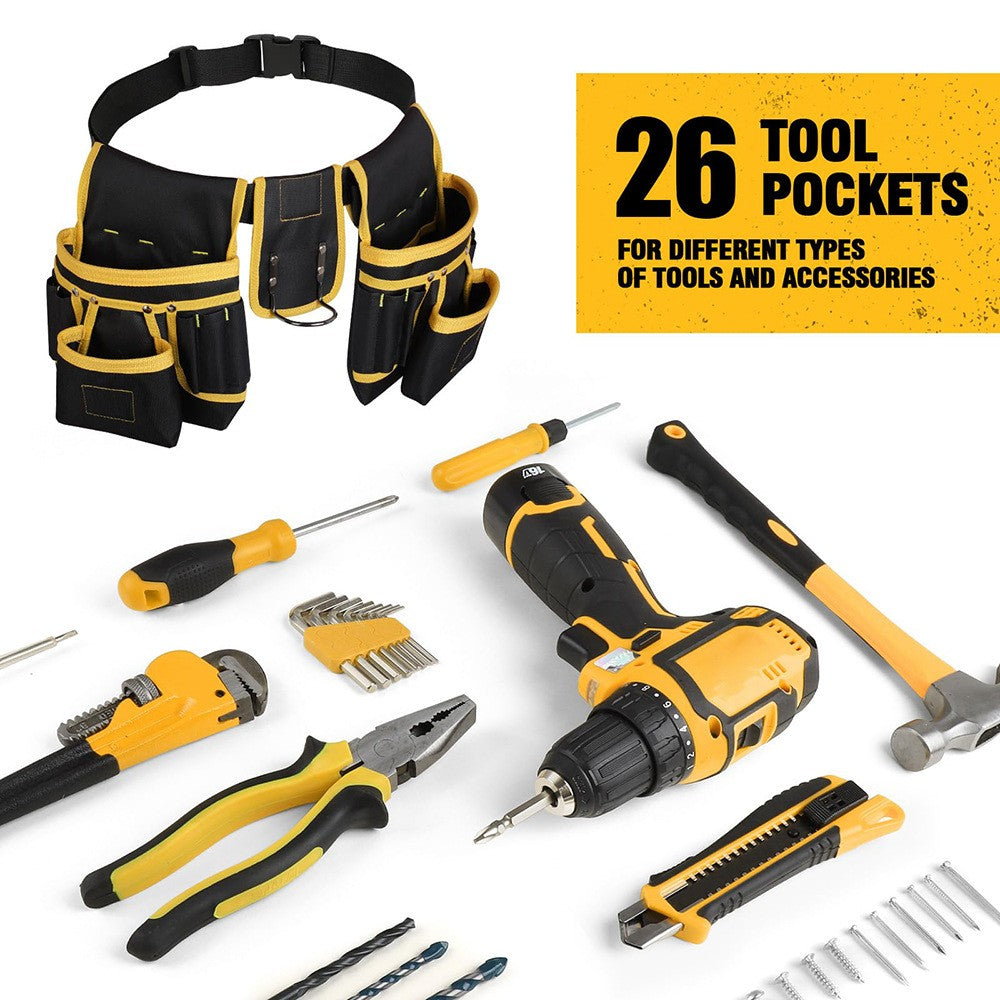 Cinto de ferramentas magnético masculino XMSJ, bolsa de ferramentas reforçada com 26 bolsos, coldre de pistola magnético, destacável e ajustável para pregos, suporte de cintura
