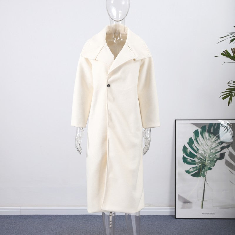 Elegant Women's Overcoat Stand Collar Single Breasted Full Sleeve Solid Female Long Coats 2025 Autumn Fashion Chic Lady Outwear