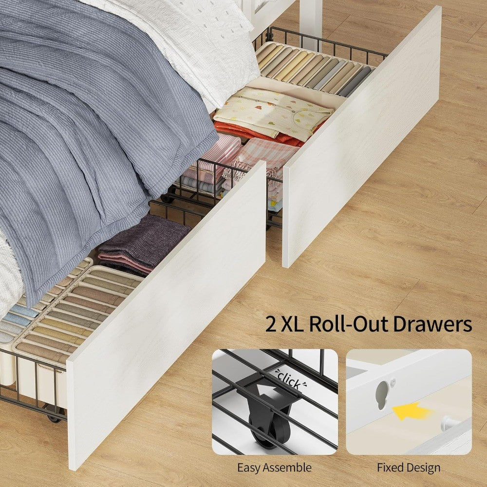 Beliche para Pequenos Espaços, Duas Camas de Solteiro com Mesa, Tomadas, Luzes de LED RGB, Gavetas de Armazenamento, Beliches de Metal com Segurança