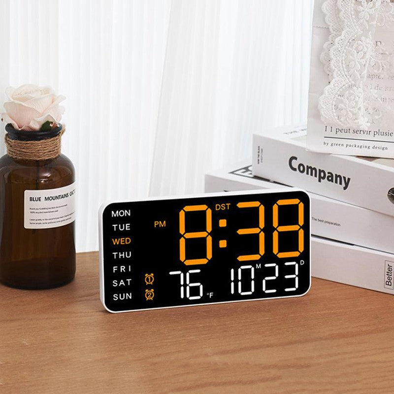 LED Alarm Clocks Brightness Adjustable 12/24H Clock Large Digital Wall Clock Week Date Temperature Display Voice Control Table
