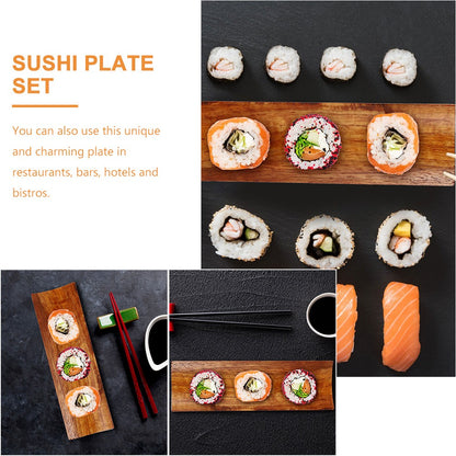 2pçs Banco de Sushi de Madeira Bandeja de Sushi Prato de Servir Resistente ao Desgaste Bandeja de Sobremesa Tábua de Aperitivos Barco de Exibição de Sashimi para Casa