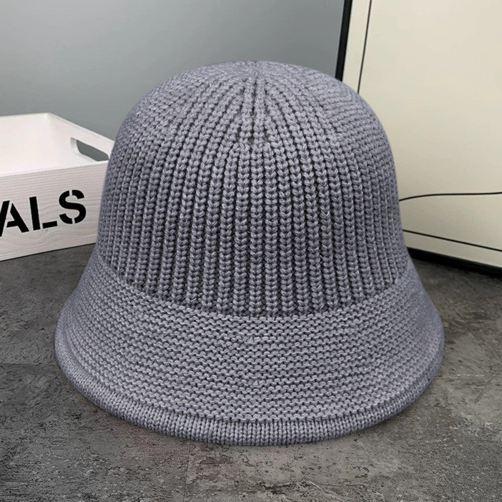 Fashion Autumn Winter Bucket Hat Warm Short Brim Fishing Cap Knitted Face Slimming Fleece Round Top Hat Travel