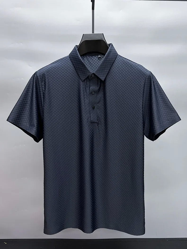 Men's Luxury and Fashionable Waffle Short Sleeve Polo Shirt, Lapel, Ice Silk, Breathable, Casual, Summer, 2024 New, High-End
