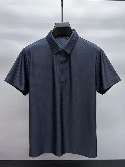 Men's Luxury and Fashionable Waffle Short Sleeve Polo Shirt, Lapel, Ice Silk, Breathable, Casual, Summer, 2024 New, High-End