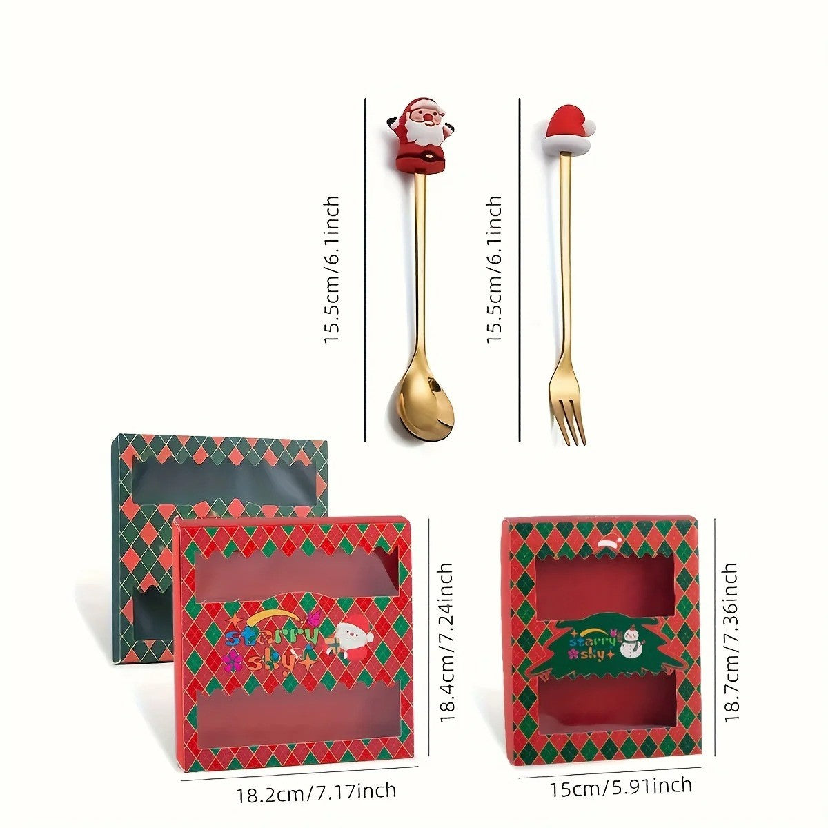 Conjunto de 6 Garfos e Colheres de Natal em Aço Inoxidável, Talheres Criativos para Café, Chá, Sobremesa, Conjunto de Presente