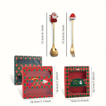 Conjunto de 6 Garfos e Colheres de Natal em Aço Inoxidável, Talheres Criativos para Café, Chá, Sobremesa, Conjunto de Presente
