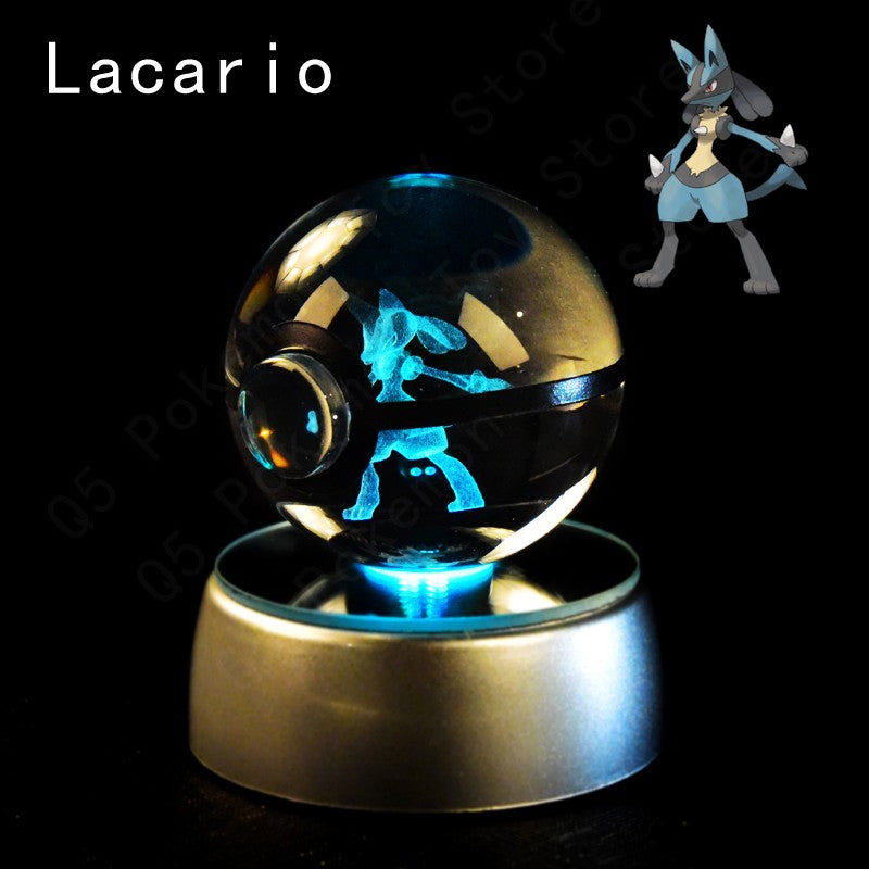 Pokemon Crystal Ball 3D Pikachu Mewtwo Mew Gengar Night Light Lamp Base Pokeball Crystal Pokemon Glass Ball Figure Presente de Aniversário