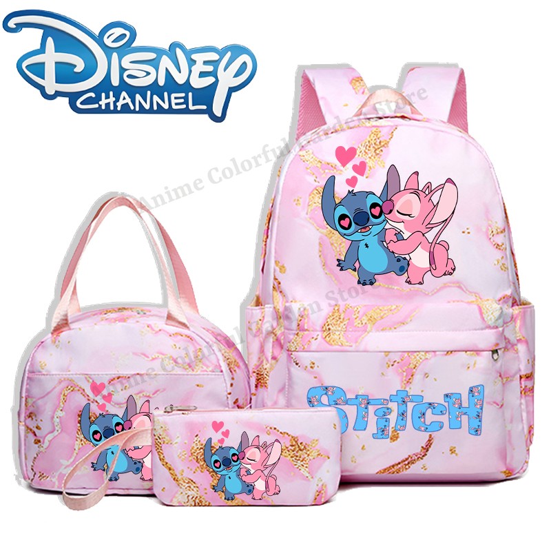 3pcs Disney Stitch Backpack Lunch Bag Pencil Case Set Anime Cartoon Fashion Schoolbag Suit Students New Semester School Supplies