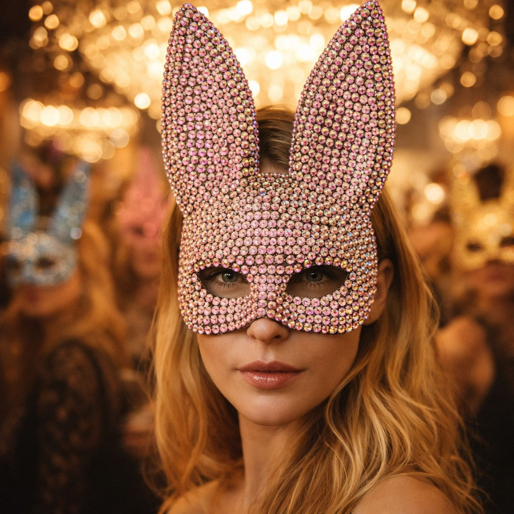 Rabbit Party Masquerade Glitter Mask for women Theater Performances Full Acrylic Rhinestone Face Mask Costume for Photo Shoots