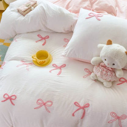 3 Piece Sheet Set  pink bowknot embroidery duvet cover Set ? comfortable Bedding Set Bedspread for All Season