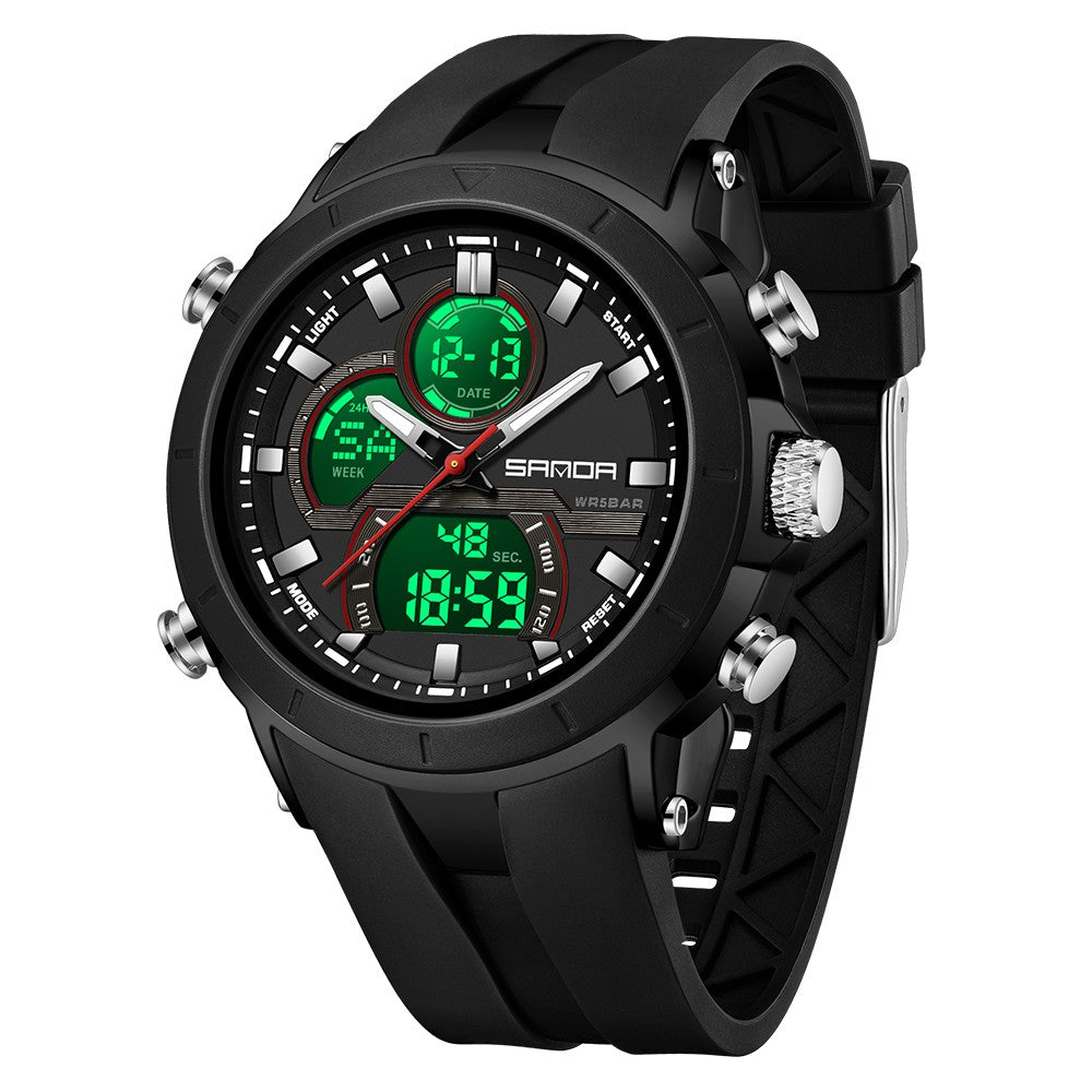 SANDA Mens Watches Countdown Waterproof Alarm Clock Wristwatch Multifunctional Luminous Men Quartz Digital Watch Alarm Clock