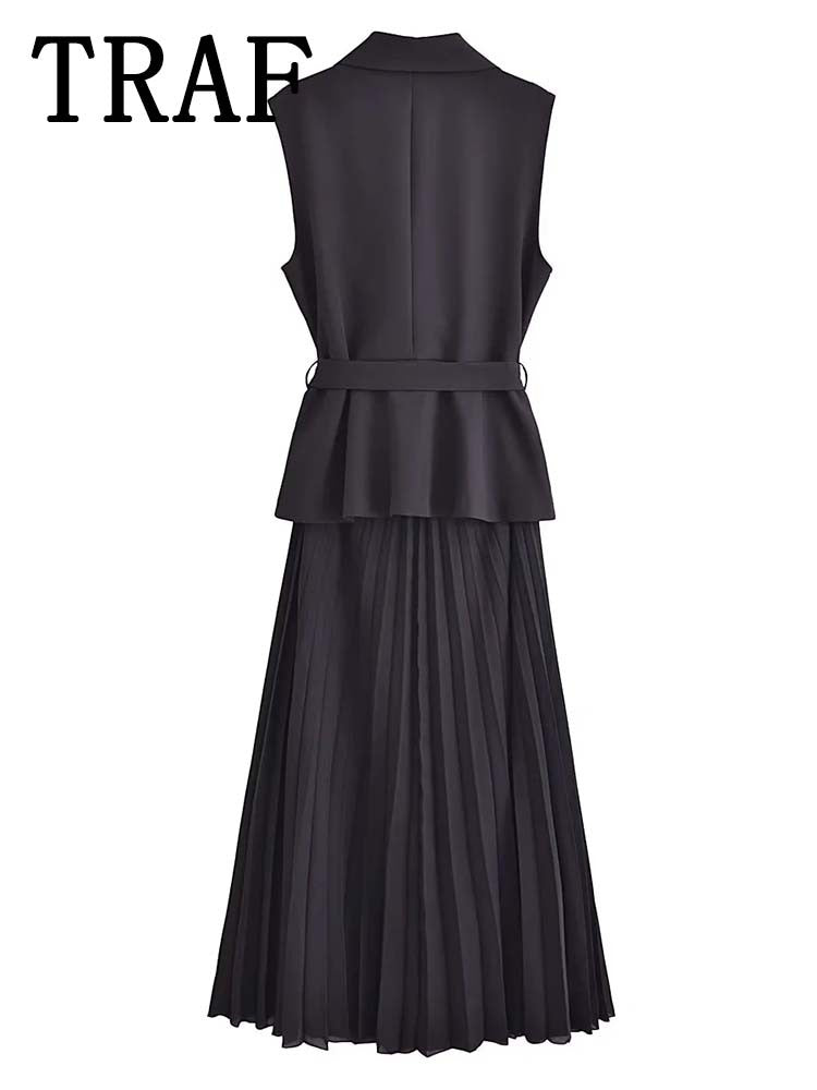 Corset Dress Women Pleated Vests Long Dresses for Women 2024 Sleeveless Office P