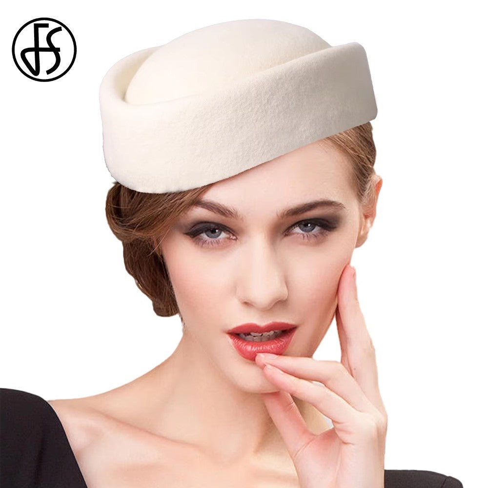 FS Vintage Winter Wool Pillbox Hats Black White Church Hat For Women Elegant Formal Tea Party Wedding Bride Cap Chapeau Femme