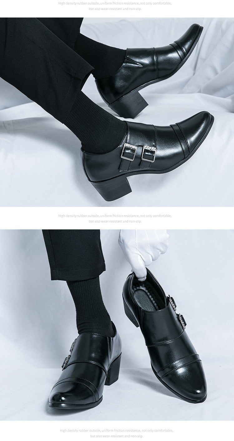 Fashion Buckle Leather Shoes For Men Big Size 46 Pointed Dress Shoes Man Quality Bussiness High Heels Shoes Man chaussure hommes