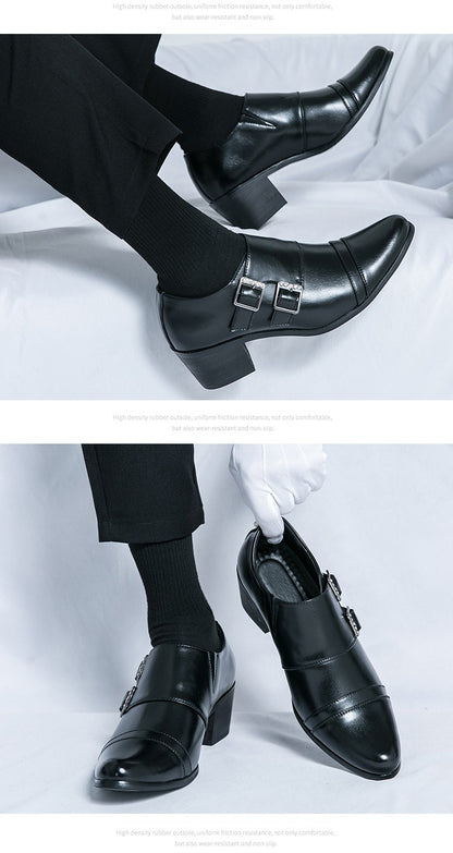 Fashion Buckle Leather Shoes For Men Big Size 46 Pointed Dress Shoes Man Quality Bussiness High Heels Shoes Man chaussure hommes